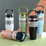 1pc Vacuum Tumbler with Lid Stainless Steel Portable Water Bottle with Dazzling Handle Insulated Tumbler Tote Handle 20/30OZ