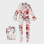 Kids Halloween Horror Costume Blood Red Jumpsuit with Scary Mask Spooky Role Play Party Outfit for Carnival Celebration