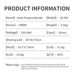 6000W Heavy Duty Commercial Blender Food Processor Stationary Mixer Ice Smoothies for Kitchen High Power Juicer Blender BPA Free