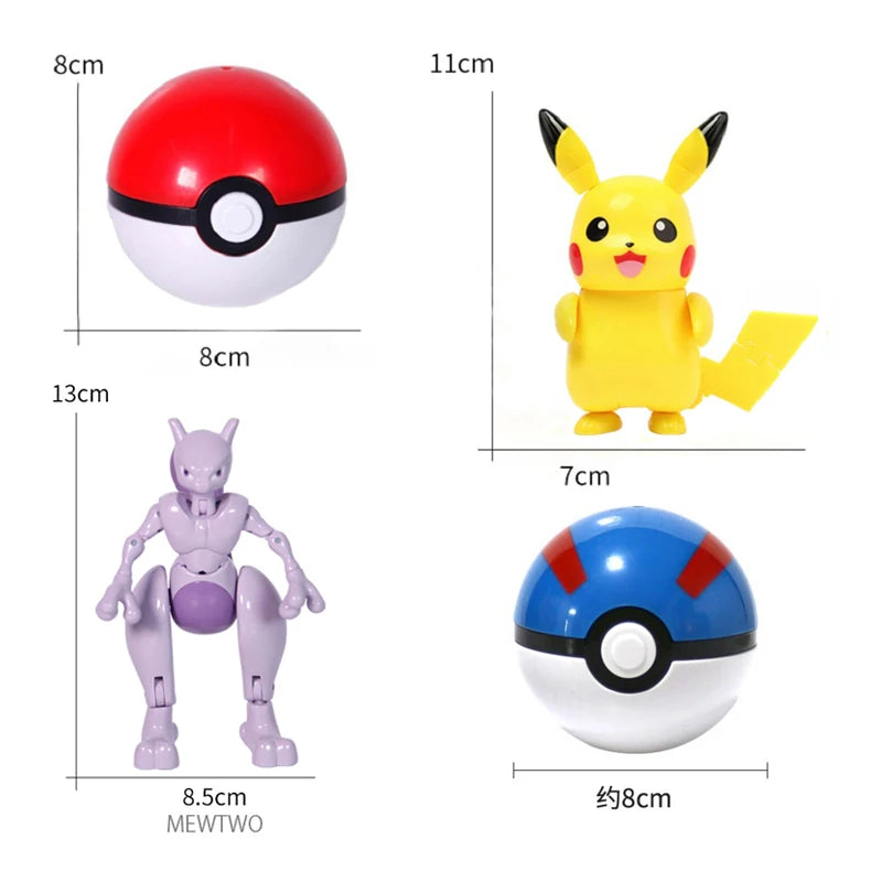 Pokemon Ball Toys Anime Figure Charizard Pikachu Mewtwo Eevee Monster Action Deformation Pokeball Toys Figures Model Kids Gifts
