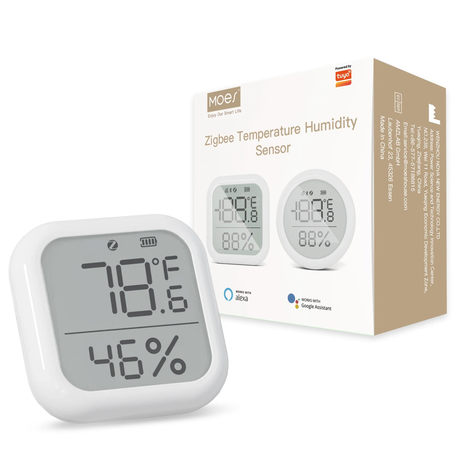 MOES Tuya ZigBee Smart Home Temperature And Humidity Sensor With LED Screen Works With Google Assistant and Tuya Zigbee Hub