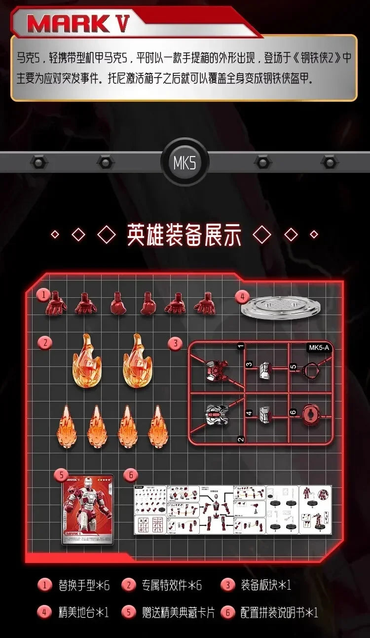 Marvel figure Splicing toys iron man MK1 MK2 MK3 MK4 MK5 MK6 MK7 Action figure model Birthday gift for children