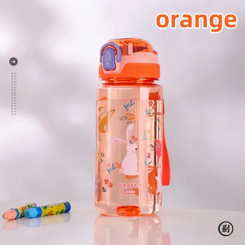 600ml Dinosaur Water Bottle For Kids Water Sippy Cup With Silicone Straw Leakproof Plastic Water Bottles Summer Kids Water Cup