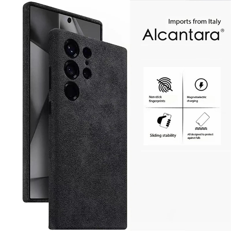 Italian Alcantara Case for Samsung Galaxy S25 S24 Ultra Plus + Magnetic Luxury Leather Cover Magsafe Phone Back Case for S25 S24