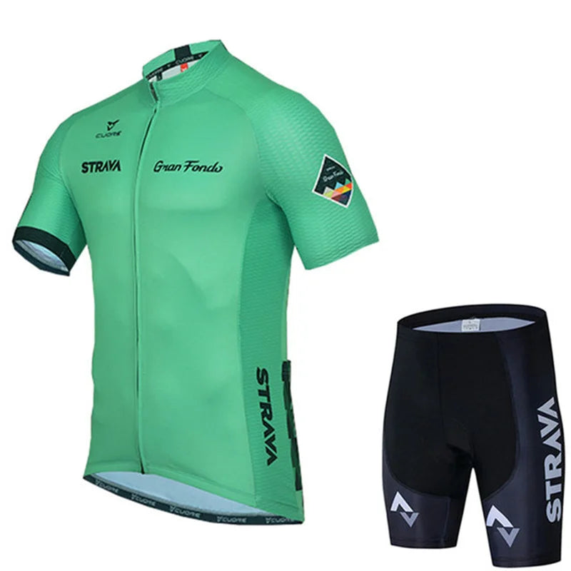 2025 STRAVA Cycling Jersey Set – Men’s Short Sleeve Pro Team Bike Clothing, Summer Road & MTB Bicycle Wear Maillot Ciclismo