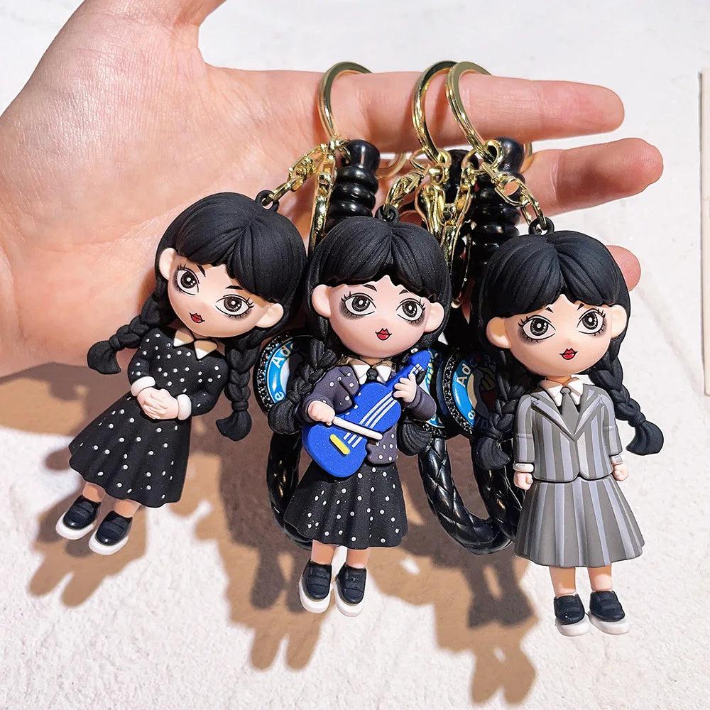 Horror Wednesday Addams Silicone Keychain Toy Thing Hand Home Decor Keychain Doll Schoolbag Pendant Halloween Toy Costume Props