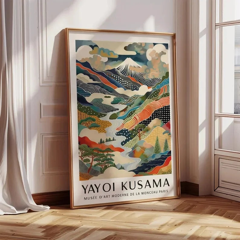 Yayoi Kusama Mount Fuji Canvas Print Japanese Mountain Landscape Poster Colourful Modern Art for Living Room, Bedroom or Office