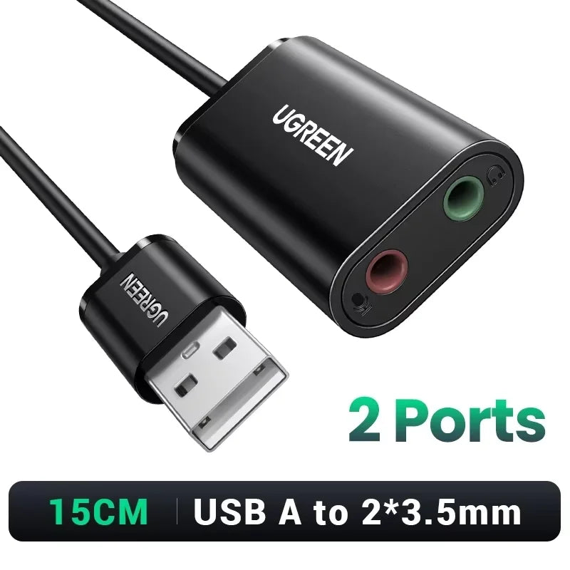 UGREEN Sound Card USB Audio Interface External 3.5mm Microphone Audio Adapter Soundcard for PC Laptop PS4 Headset USB Sound Card