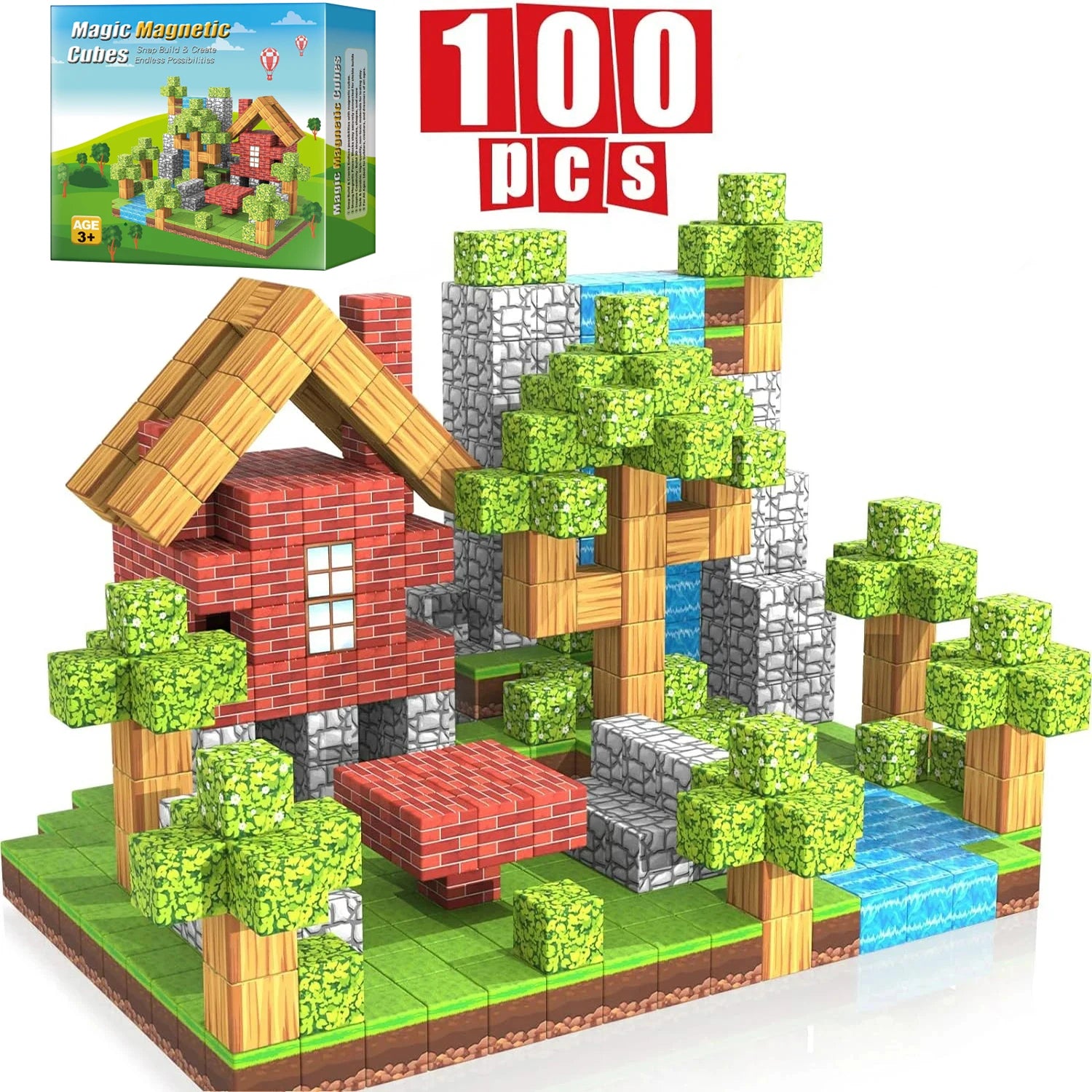 100pcs Magnetic Blocks Toy Build Magnet Set For Boys Girls Stem Montessori Sensory Cubes For Toddlers Gift