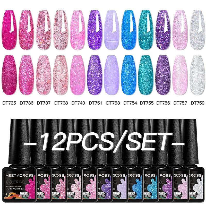 MEET ACROSS 12Pcs Gel Nail Polish Set 7.3ml Pink Blue Neon Macaron Color for Nails UV Gel LED Nail Art  Varnish Manicure Kit