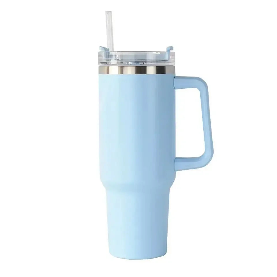 40oz Stainless Steel Car Cup Large Capacity Water Cup with Handle and Straw Double-walled Insulated Travel Mug Holiday Gifts