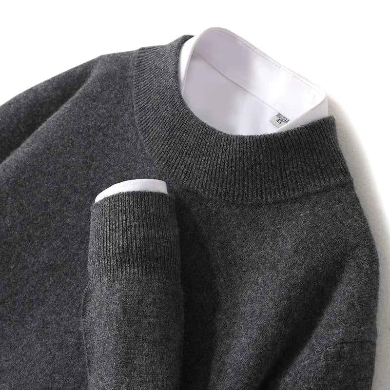 100% Pure Wool Sweater For Men, Half High Neck Knitted Pullover, Long Sleeved Casual Autumn Winter Thick High-End Sweater Warmth