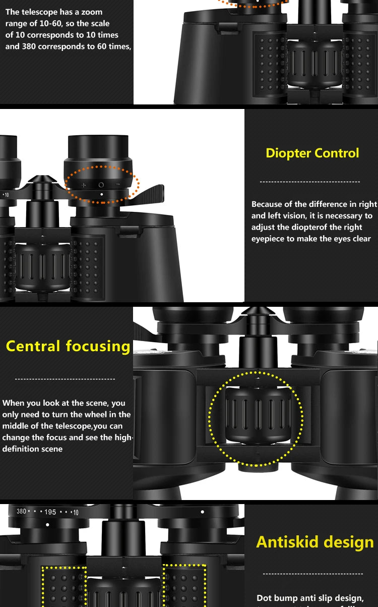 Borwolf 10-380X100  High Magnification Long Range Zoom 10-60 Times Hunting Telescope Binoculars  HD Professiona  Zoom
