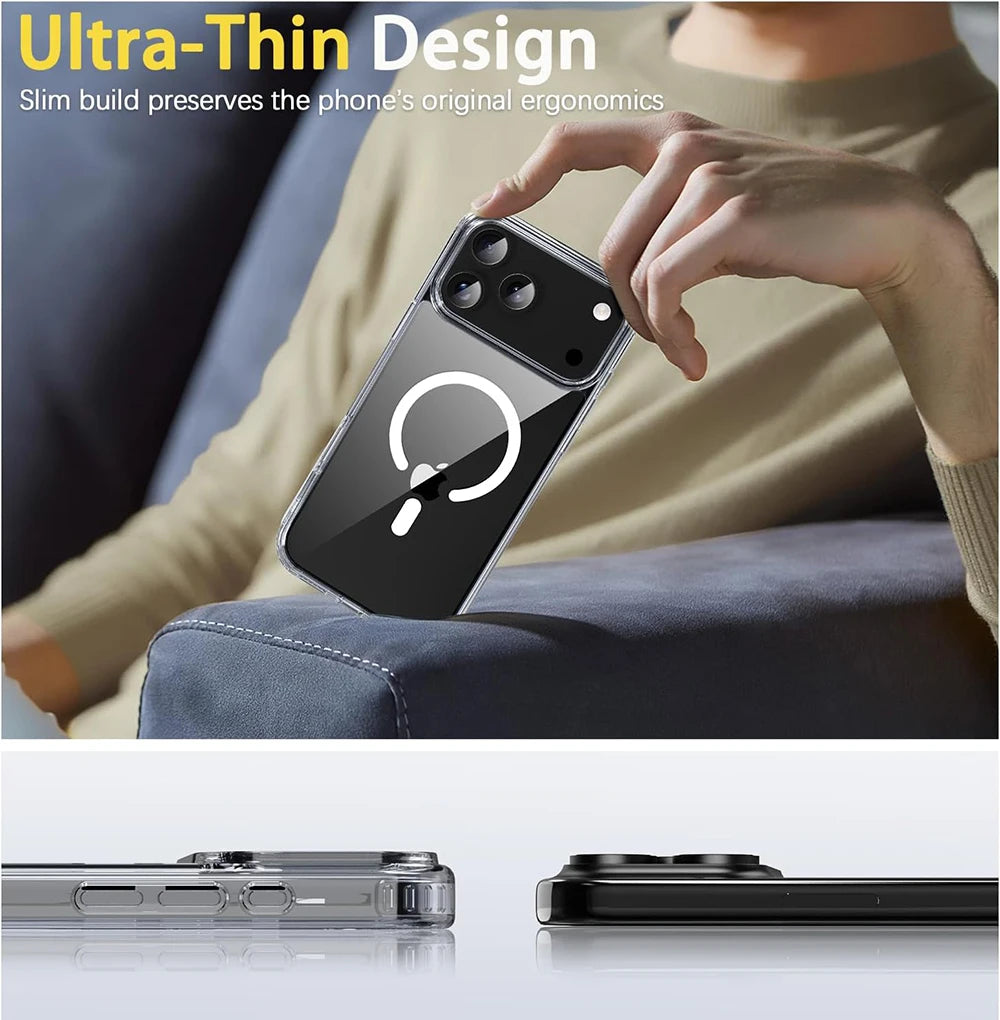Magnetic Magsafe Wireless Charging Case For iPhone 17 Pro Max iPhone17 Air Clear Hybrid Hard Cover Soft Shell For iPhone17ProMax