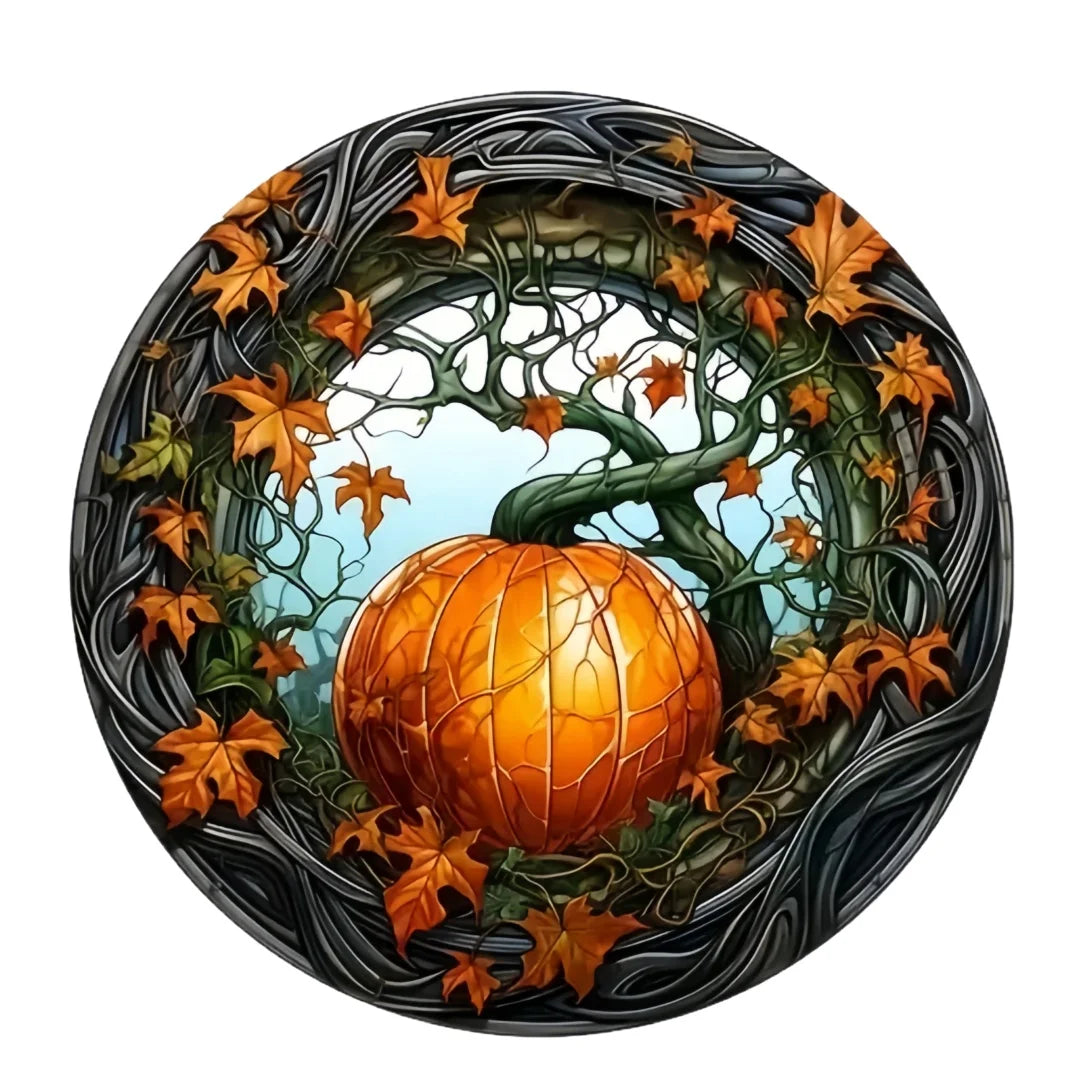 2D Halloween pumpkin circular acrylic sign, suitable for windows, porches, classrooms, courtyards, Halloween decorations, gifts
