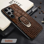 Genuine Cowhide Leather Bracket Phone Case For Samsung Galaxy S24 S23 Ultra S23 Plus S24Ultra S22Ultra Back Cover with Ring