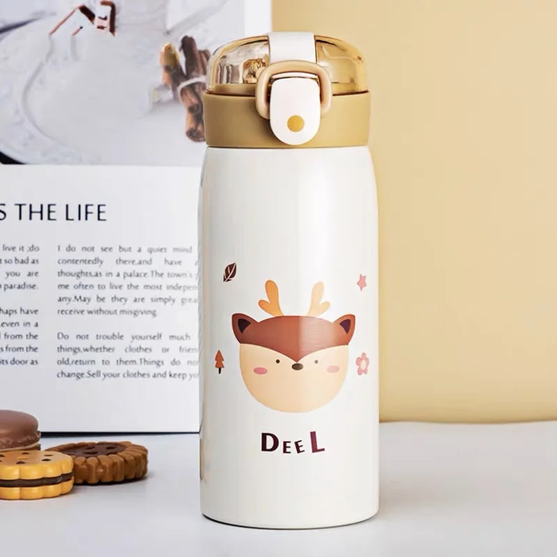 350ml/500ml Cartoon Stainless Steel Thermal Flask With Straw Portable Kids Cute Thermal Water Bottle