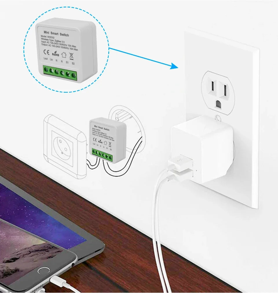 Tuya ZigBee WiFi Smart Switch 2 Way Control Breaker Relay 220V 110V 16A Smart Life APP Voice Control with Alexa Google Home