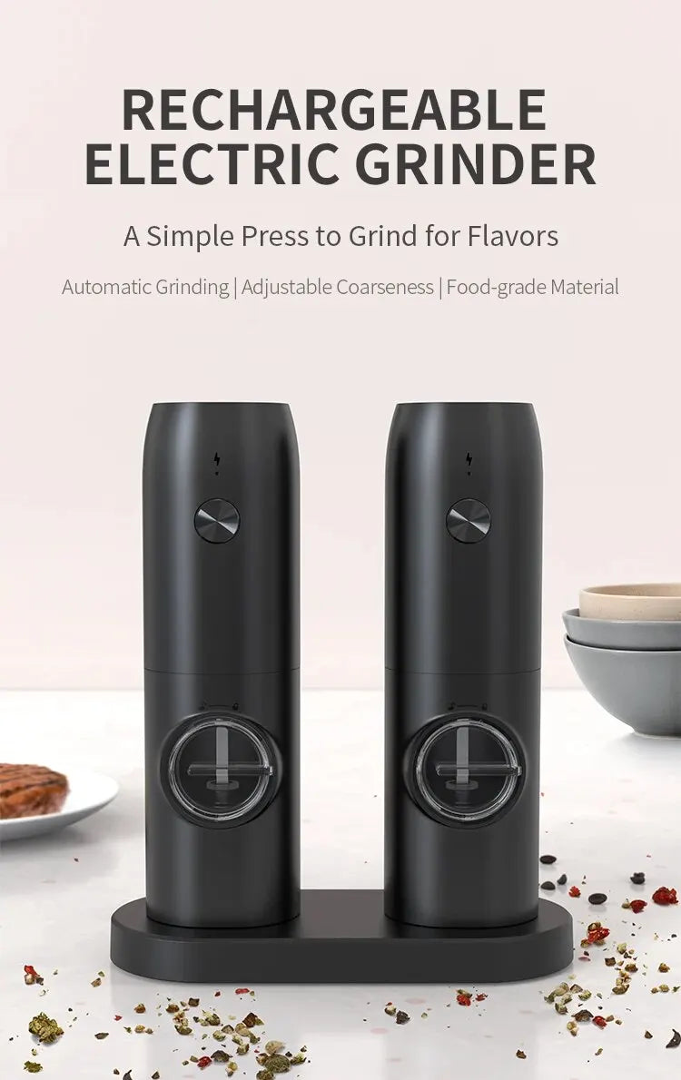 Rechargeable USB Electric Automatic Salt and Pepper Grinder Set Gravity Spice Mill Adjustable Spices Grinder Kitchen Tools