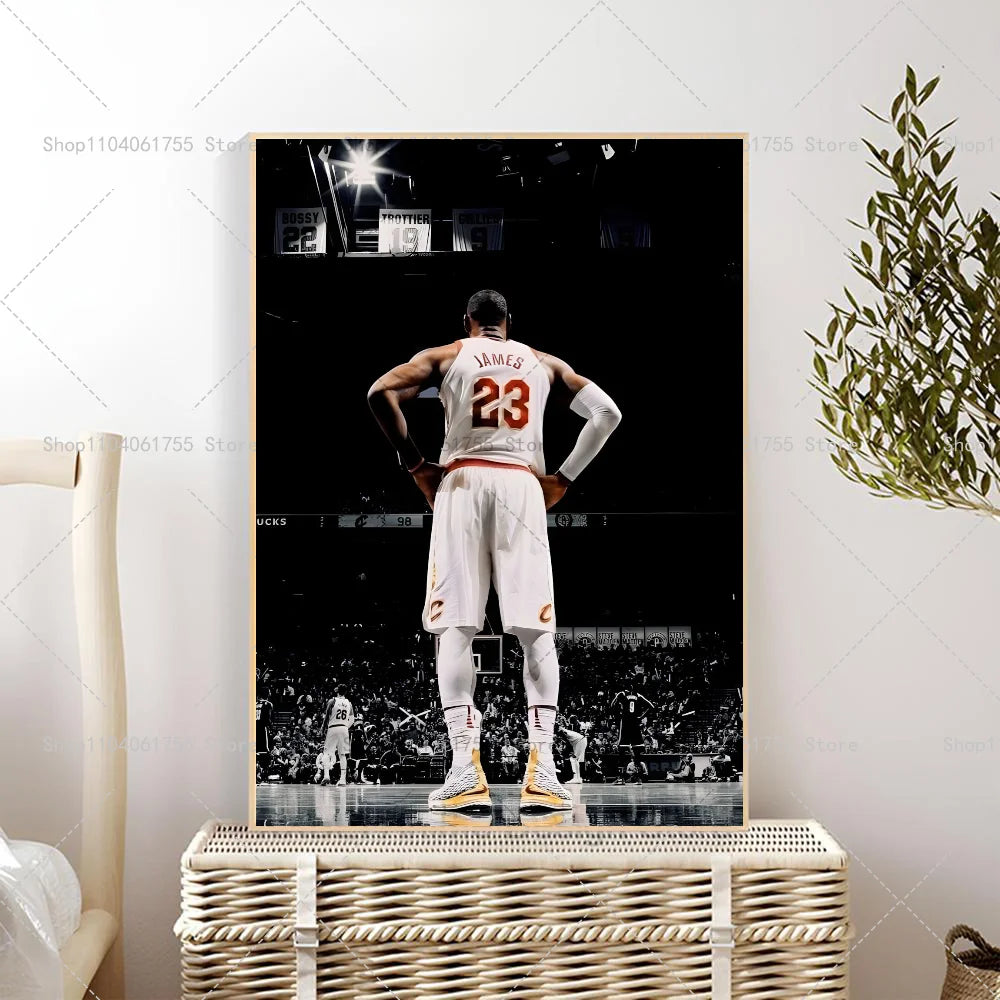 1PC L-LeBron J-James Poster Self-adhesive Art Waterproof Paper Sticker Coffee House Bar Room Wall Decor