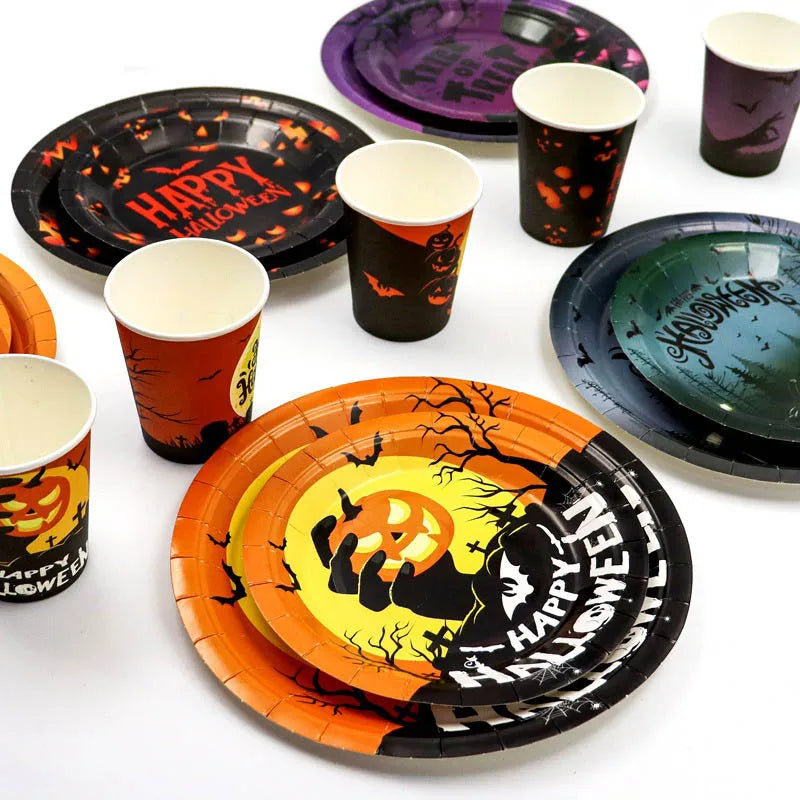 Halloween Themed Disposable Tableware Cups 7 Inch Plates 9 Inch Plates Halloween Party Decoration Supplies Festival Supplies