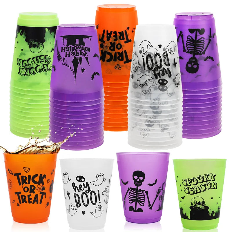 8-24Pcs Halloween Drinking Cups Boo Skull Plastic Juice Cocktail Cup for Halloween Party Home Table Decoration Supplies