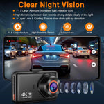 4K+2K Front and Rear Dash Cam Built-in WiFi 3 Inch IPS Car Video Camera WDR Night Vision G-Sensor 24H Parking Mode APP Control