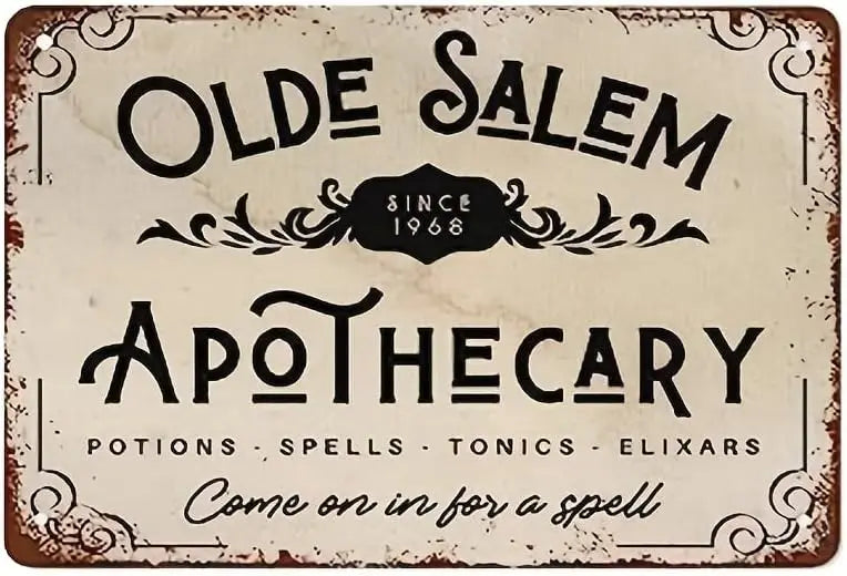 Spooky Halloween Apothecary Sign - Witch-Themed Wall Art, Retro Metal Tin with Distressed Finish  for Home Coffee Shop, Cafe, or