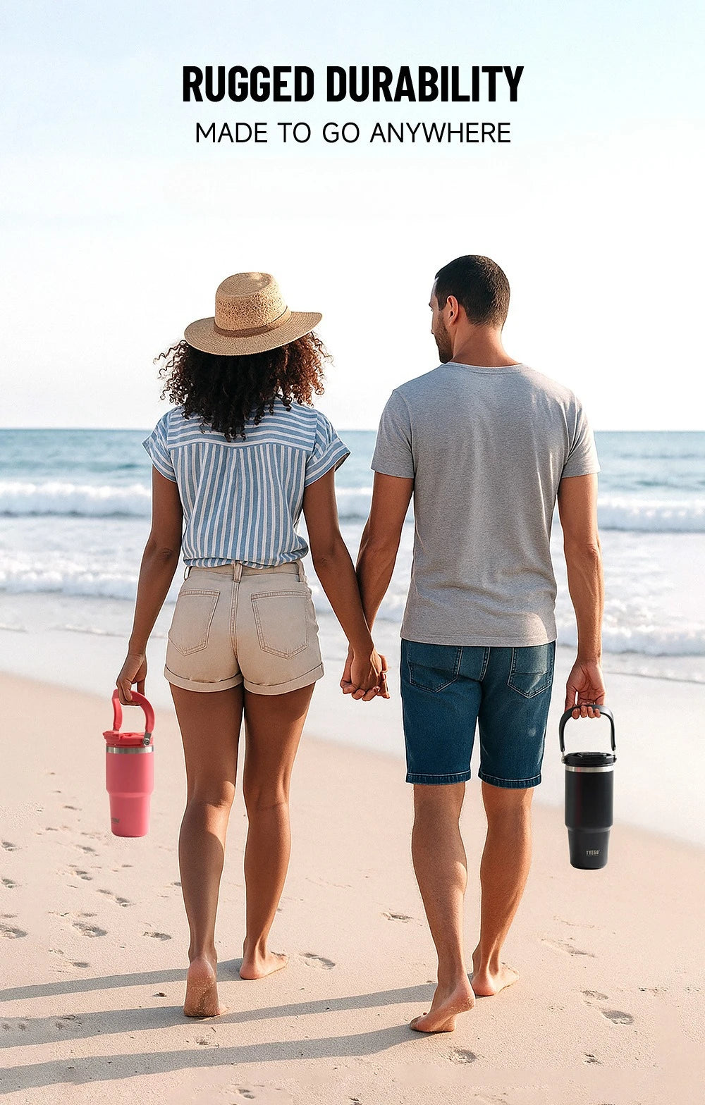 Tyeso Large-Capacity Vacuum Flasks Handle Vacuum Cup Dual-Drink Coffee Mug Stainless Steel Ice Cup Car Bottle Hot Cold Retention