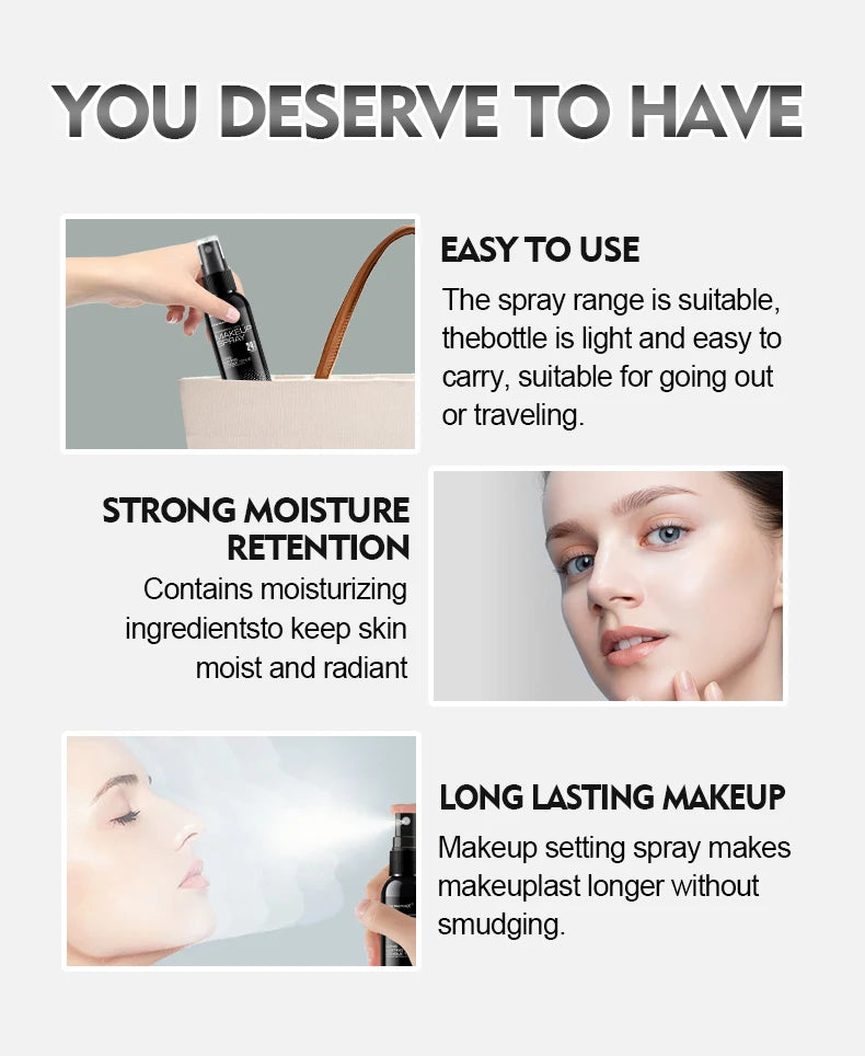 Black Polka Dot Setting Spray 60ml for face, long-lasting, anti-smudge-proof and 16 hours of makeup off wear natural finish