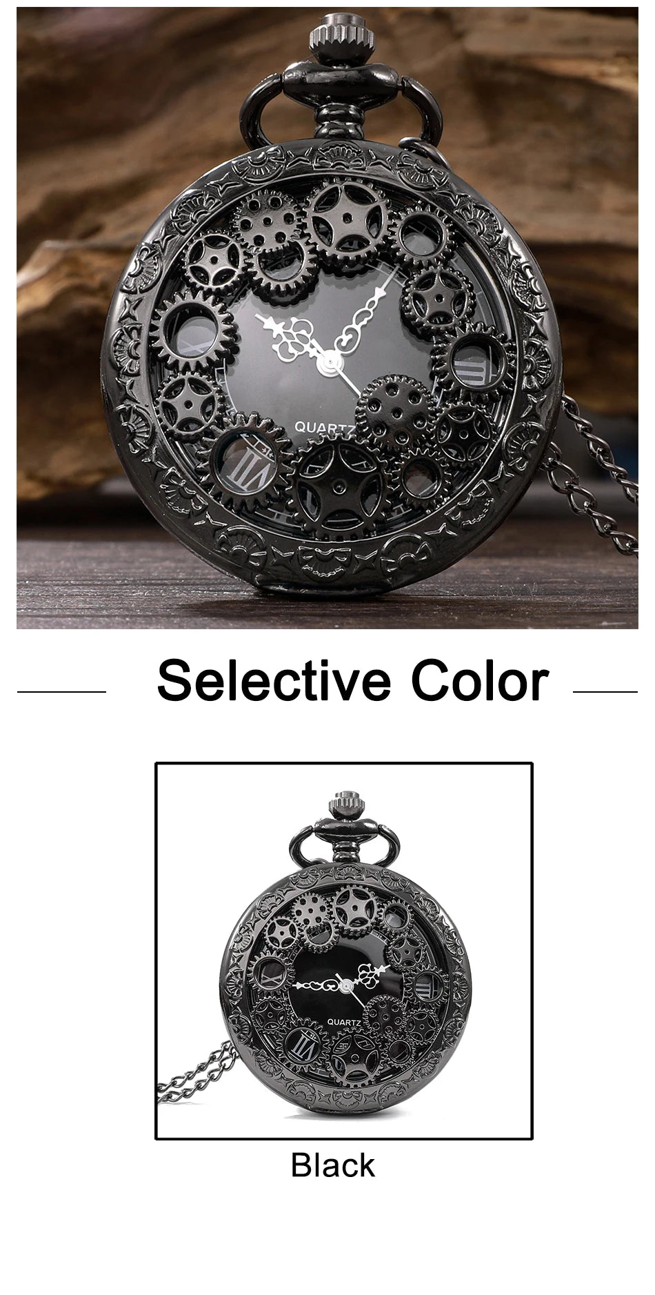 Steampunk Copper Vintage Hollow Gear Hollow Quartz Pocket Watch Necklace Pendant Clock Chain Men Women with Chain Gifts