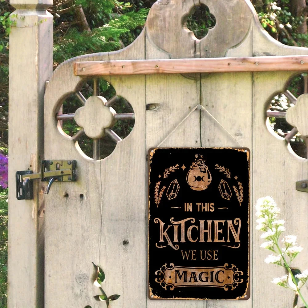 1 Pc Vintage Magic Metal Sign Rustic Wall Hanging Decor with Funny Quote Multipurpose Plaque for Home, Restaurant, Bar
