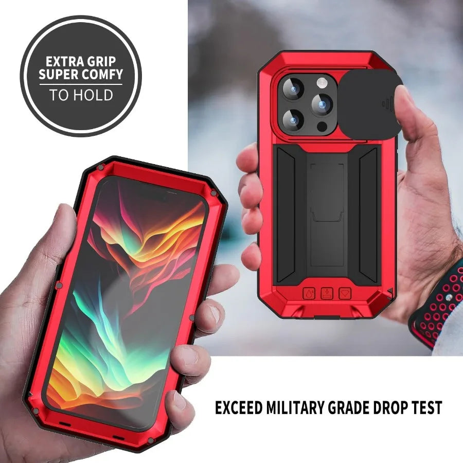 Heavy Duty Rugged Metal Case for iPhone, Case for iPhone 16 15, 14, 13 Pro Max, Screw Military Shockproof Cover with Screen Ca