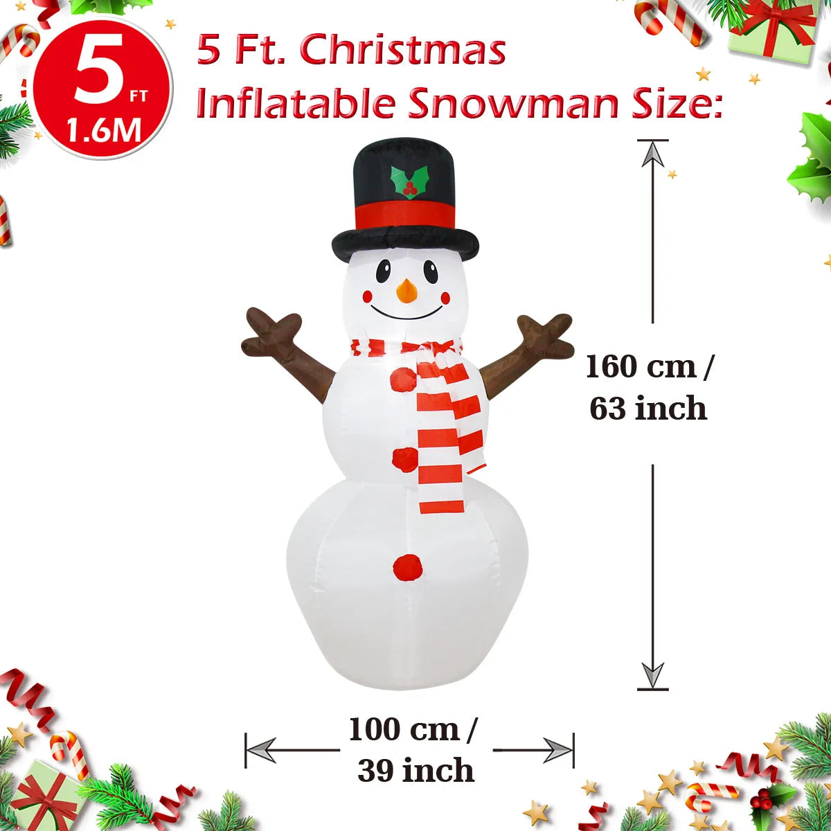 Christmas Inflatable Decorations - Branch Snowman, Santa Claus, Gingerbread Man, Gift Bag Snowman LED Light Lawn Decorations