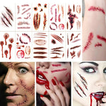 Halloween Temporary Scar Tattoos Sticker Realistic Bloody Wound Scab Body Face Decals for Makeup Masquerade Cosplay Party Prop