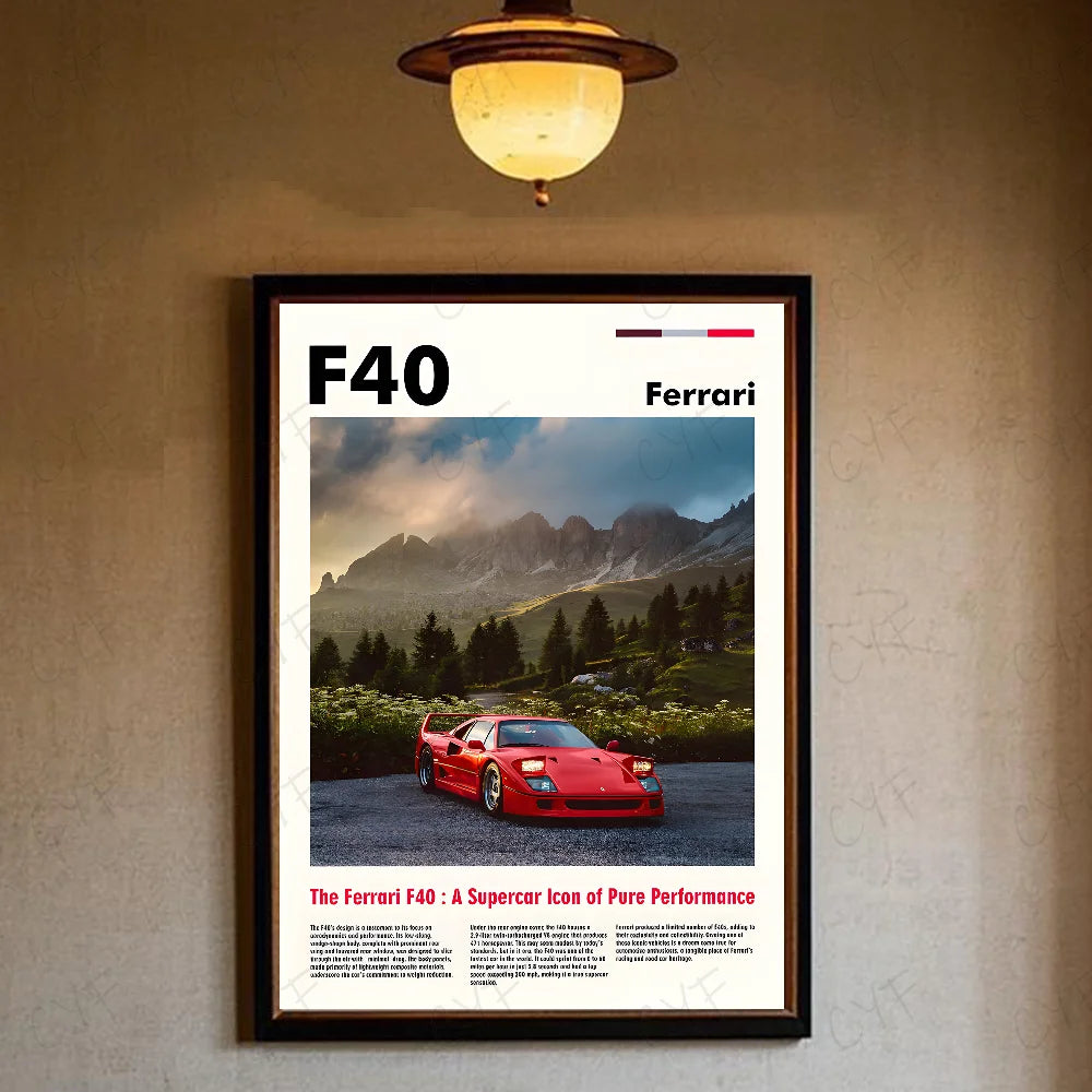 Luxury Classic Retro Red Super Sports Car F40 Art High-quality Printed Posters Homeliving room Wall Art Garage Room Decor
