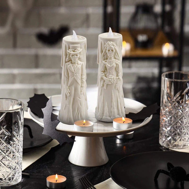 Halloween Horror Ghost Bride Groom LED Candle Electronic Light Halloween Skeleton Lamp Party Decoration Flameless Night Lights