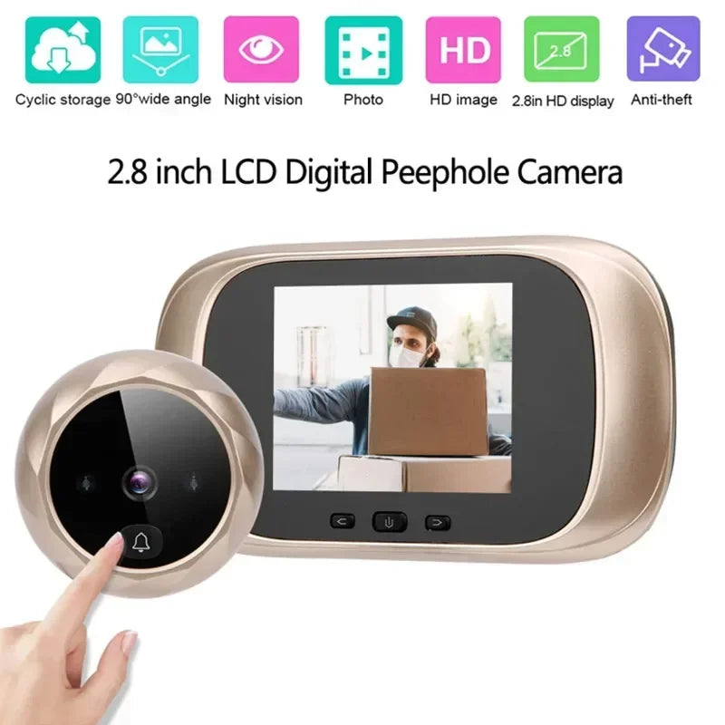 2.8-inch Video Doorbell LCD Screen Digital Doorbell Monitor with Surveillance Camera Display Outdoor Motion Detection Eye
