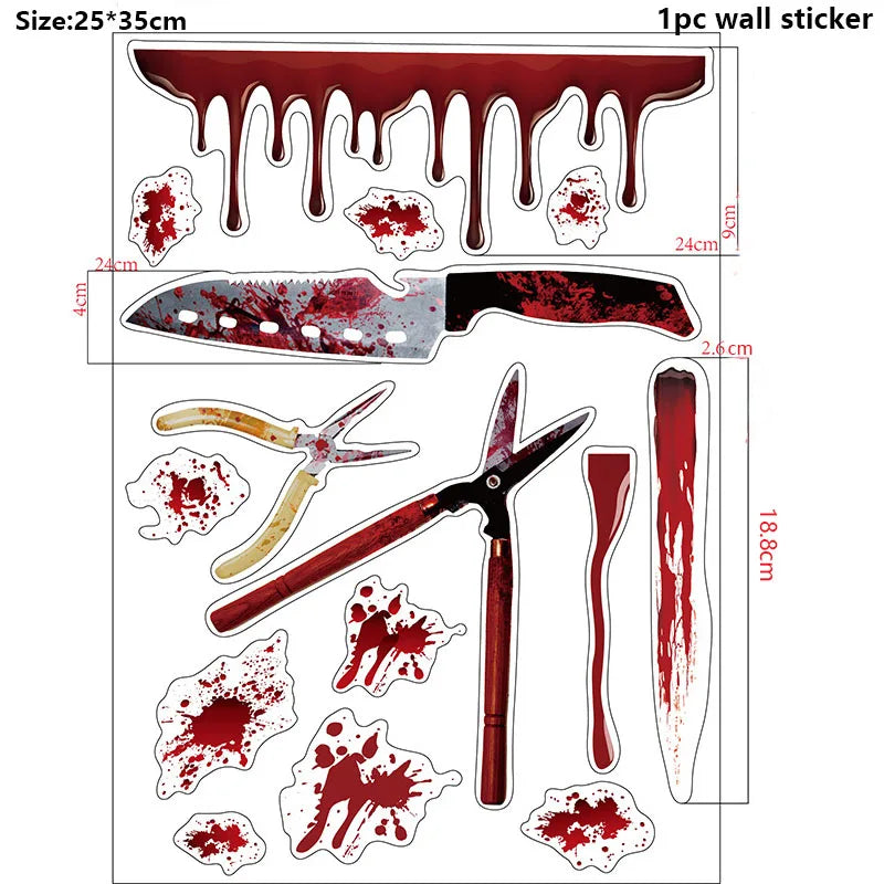 Halloween Wall Doors Windows Stickers Blood Handprint Footprint Skull Pattern Halloween Party Scene Decor Supplies Horror Props