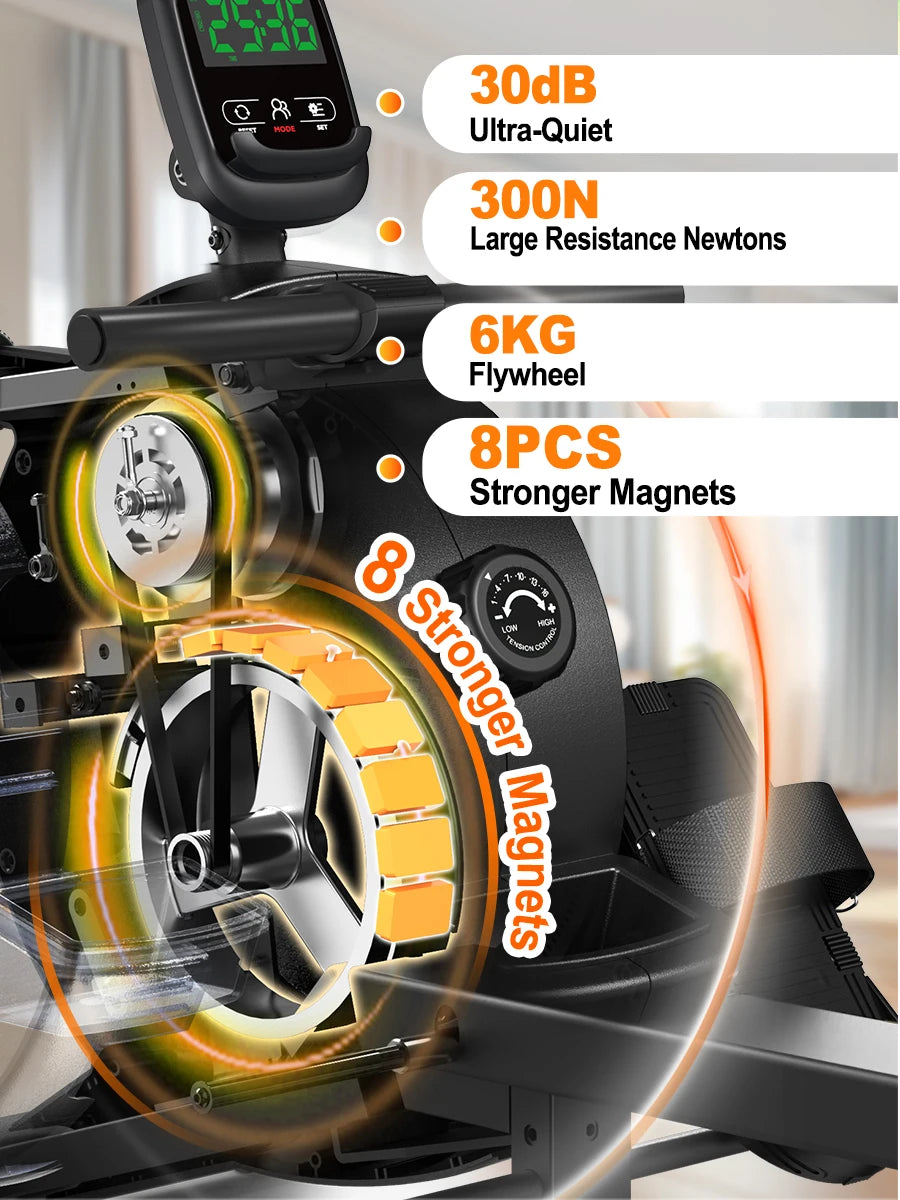 MettleMatic Rm5 Magnetic Rowing Machine, Bluetooth, 16-Level Resistance, 150kg Capacity, Home Use