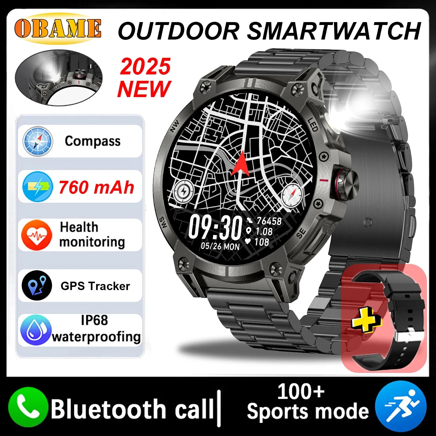Xiaomi 760mAh Large Battery Outdoor Smart Watch Men 1.85 inch HD Screen GPS Compass Bluetooth Call IP68 Waterproof Smartwatch