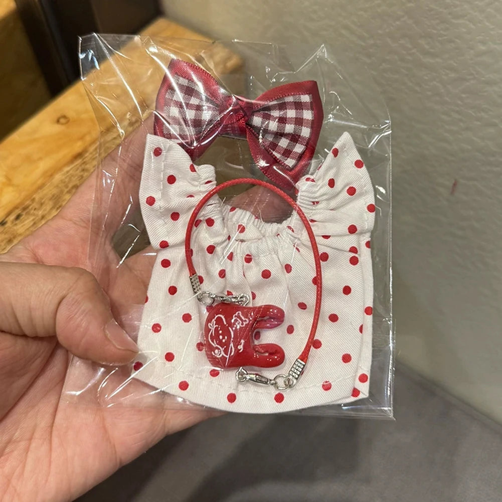 For Korea Kpop Exo Labubu Idol Dolls Jean Dress Big Bowknot Doll Clothes Kids Gift 15-17cm Cute Mini Clothes Doll Accessories