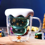 Christmas Tree Cup Transparent Double Heat Resistant Creative Couples Mug Snowflake Drinking Glass Children's Gift Coffee Cups