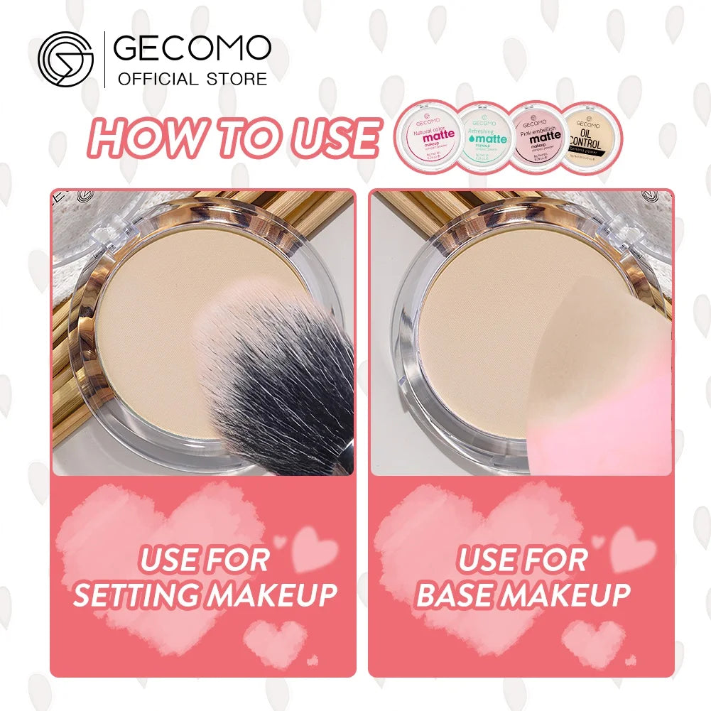 GECOMO Mattifying Compact Powder 12H Long Last Oil Control Silky Matt Makeup Setting Powder Translucent For All Skin Tones