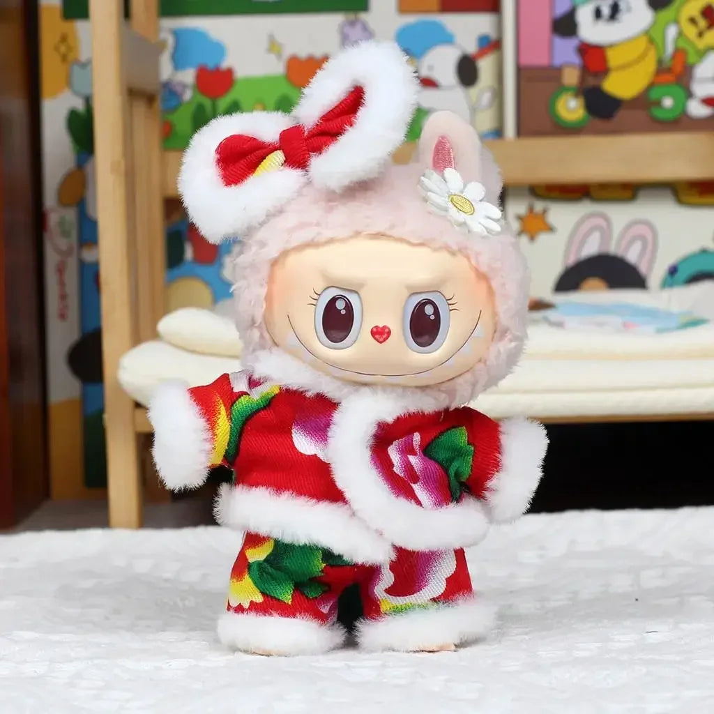 17cm Mini Plush Doll'S Clothes Outfit Accessories For Korea Kpop Exo Labubu Idol Flower shirt leather jacket skirt Clothing Gift