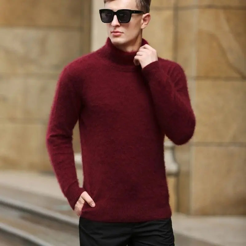 Autumn Winter Men's High Neck Pullover Knitted Sweater 100% Mink Cashmere Long Sleeved Loose Business Casual Warm Top New Styles