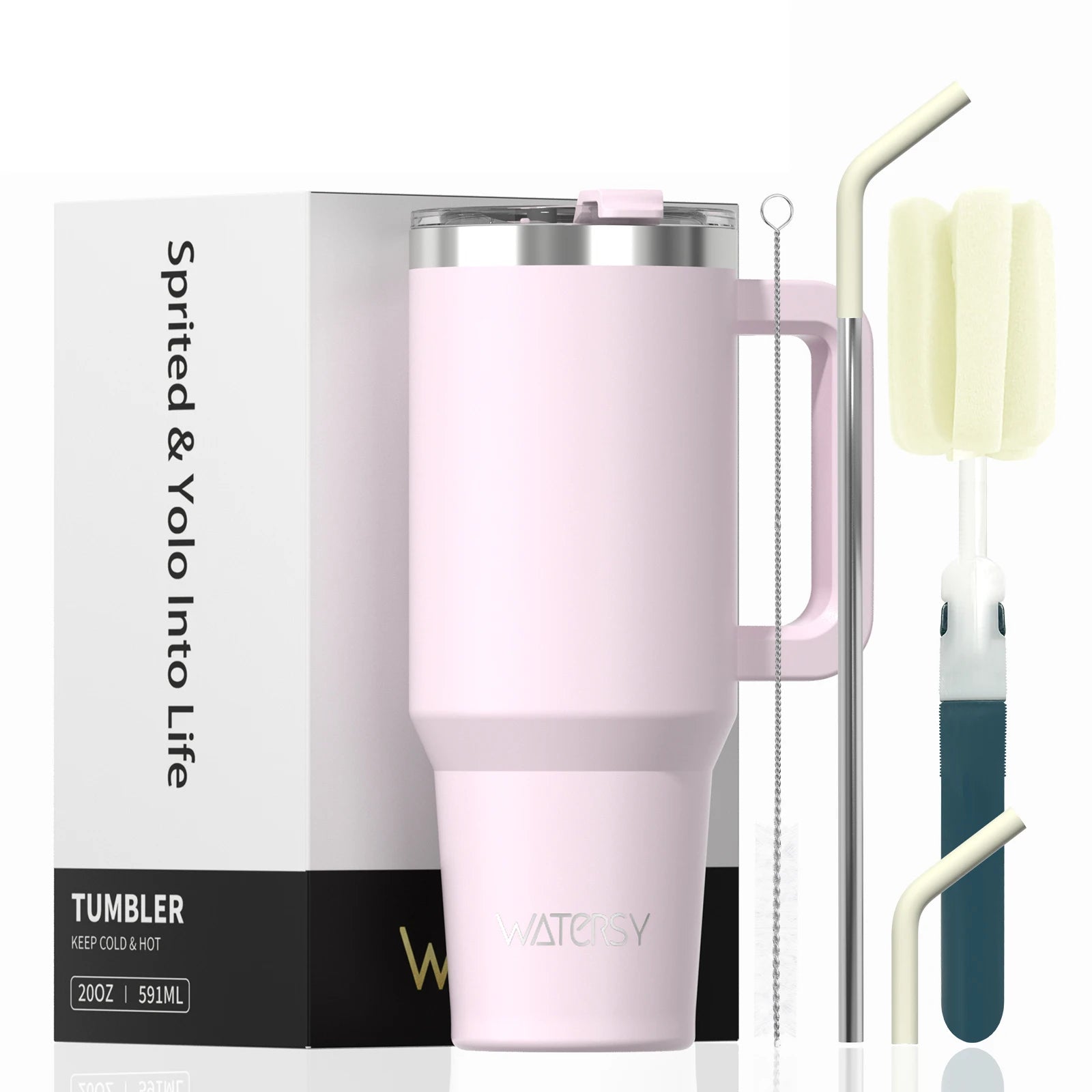 591ml Stainless Steel Insulated Cup 20oz Tumbler with Handle and Straw Keep Cold and Hot Thermal Mug Portable Car Travel Mug