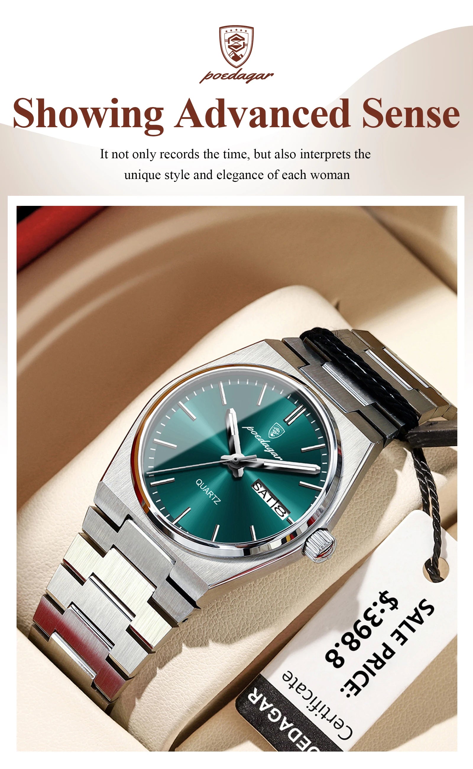 POEDAGAR Luxury Woman Watch Waterproof Luminous Fashion Quartz Ladies Wristwatch Date Week Stainless Steel Women's Watches Reloj