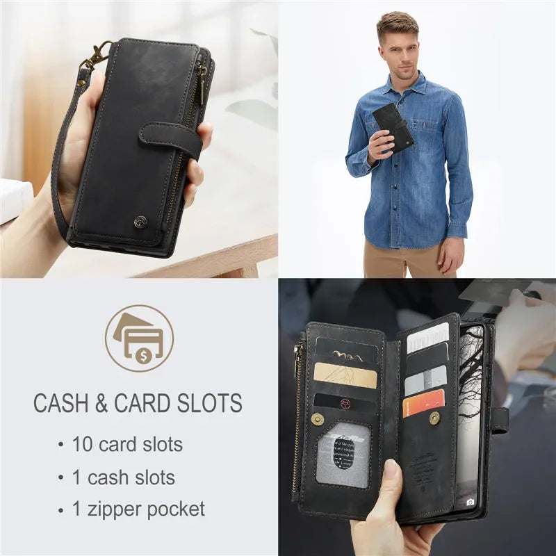 Business Flip Leather Case For Samsung Galaxy A56 A36 A16 A55 A35 A25 A15 A54 A34 A14 A53 A33 A13 A52 Zipper Wallet Card Cover