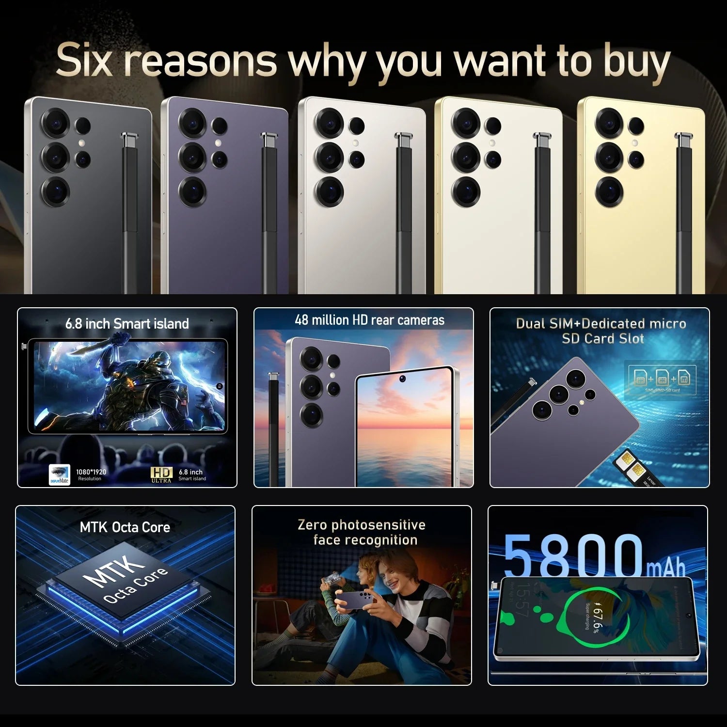 Global Vision S25 Ultra Smartphone 5G Android 12 8GB RAM 512GB ROM 6.8 Inch Phone 1920x1080HD 24+48MP 4 5G Network Mobile Phones